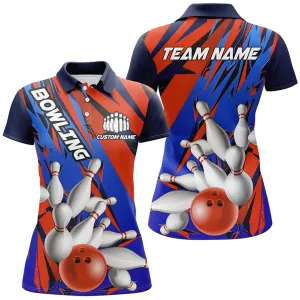 Bowling And Pins Patriotic Ladies Multicolor Option Customized Name 3D Polo Shirt For Women