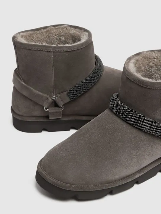 Brunello Cucinelli   20mm Suede &amp; shearling ankle boots 