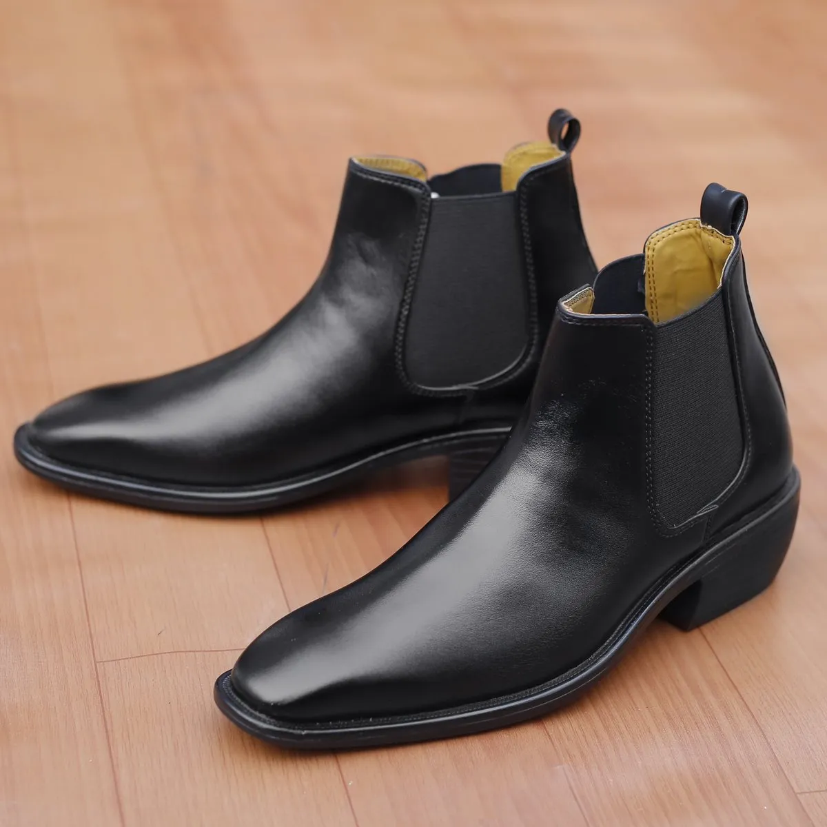 Bxxy's 3 Inch Hidden Height Increasing Vegan Leather  Comfortable Slip-on Chelsea Boots for Men