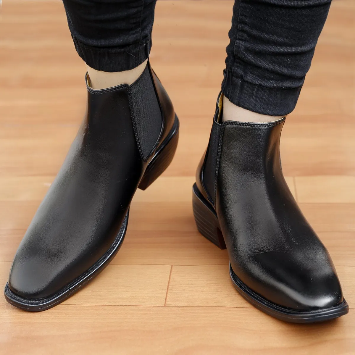 Bxxy's 3 Inch Hidden Height Increasing Vegan Leather  Comfortable Slip-on Chelsea Boots for Men