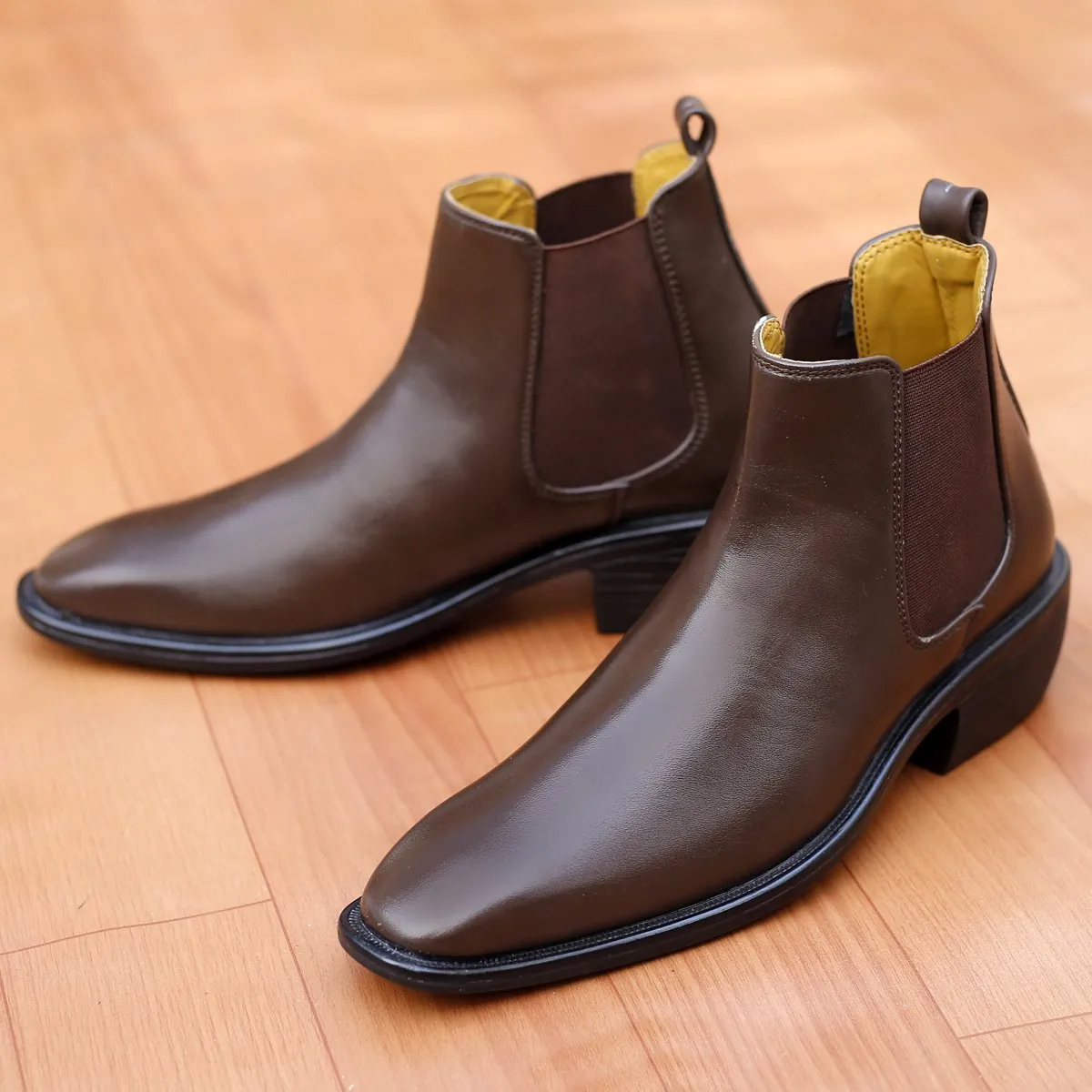 Bxxy's 3 Inch Hidden Height Increasing Vegan Leather  Comfortable Slip-on Chelsea Boots for Men