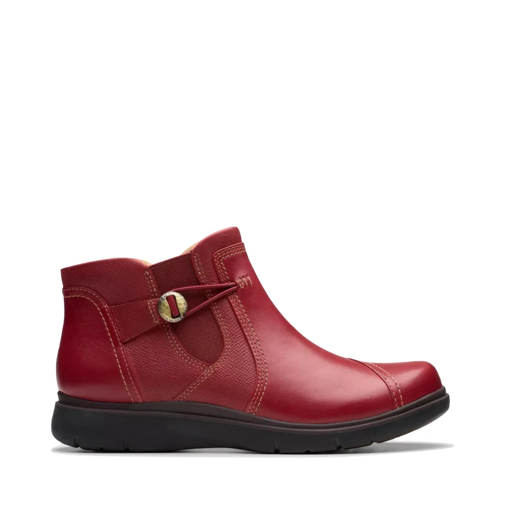 Clarks Women's Certina Joy Leather Side Zip Ankle Boot in Red