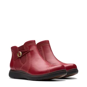 Clarks Women's Certina Joy Leather Side Zip Ankle Boot in Red