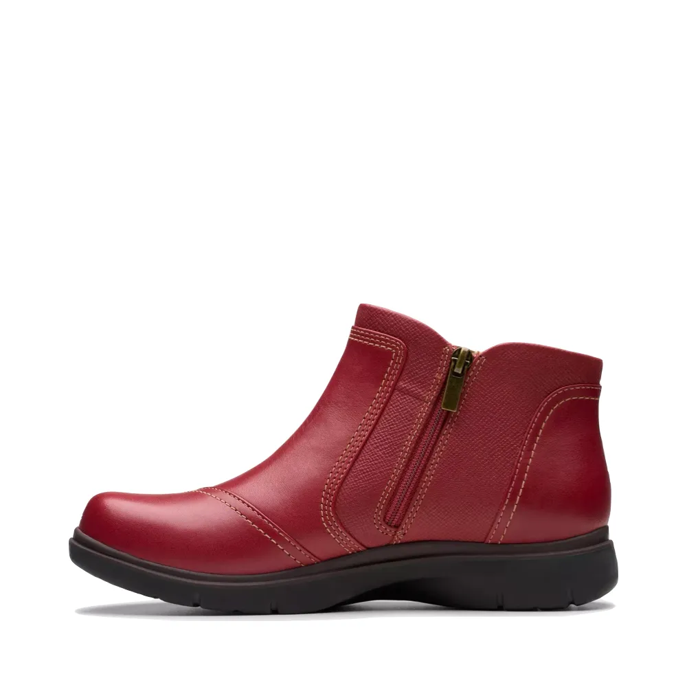 Clarks Women's Certina Joy Leather Side Zip Ankle Boot in Red