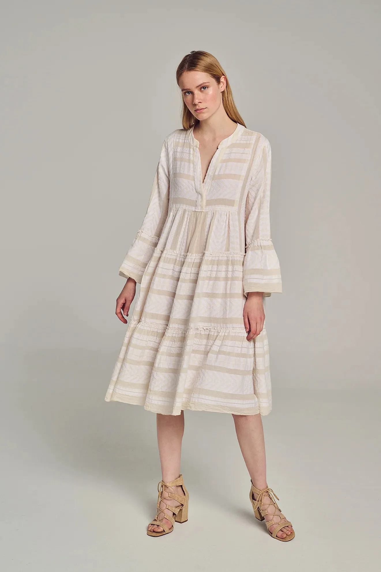 Devotion twins Ella Midi Dress in Ecru and White