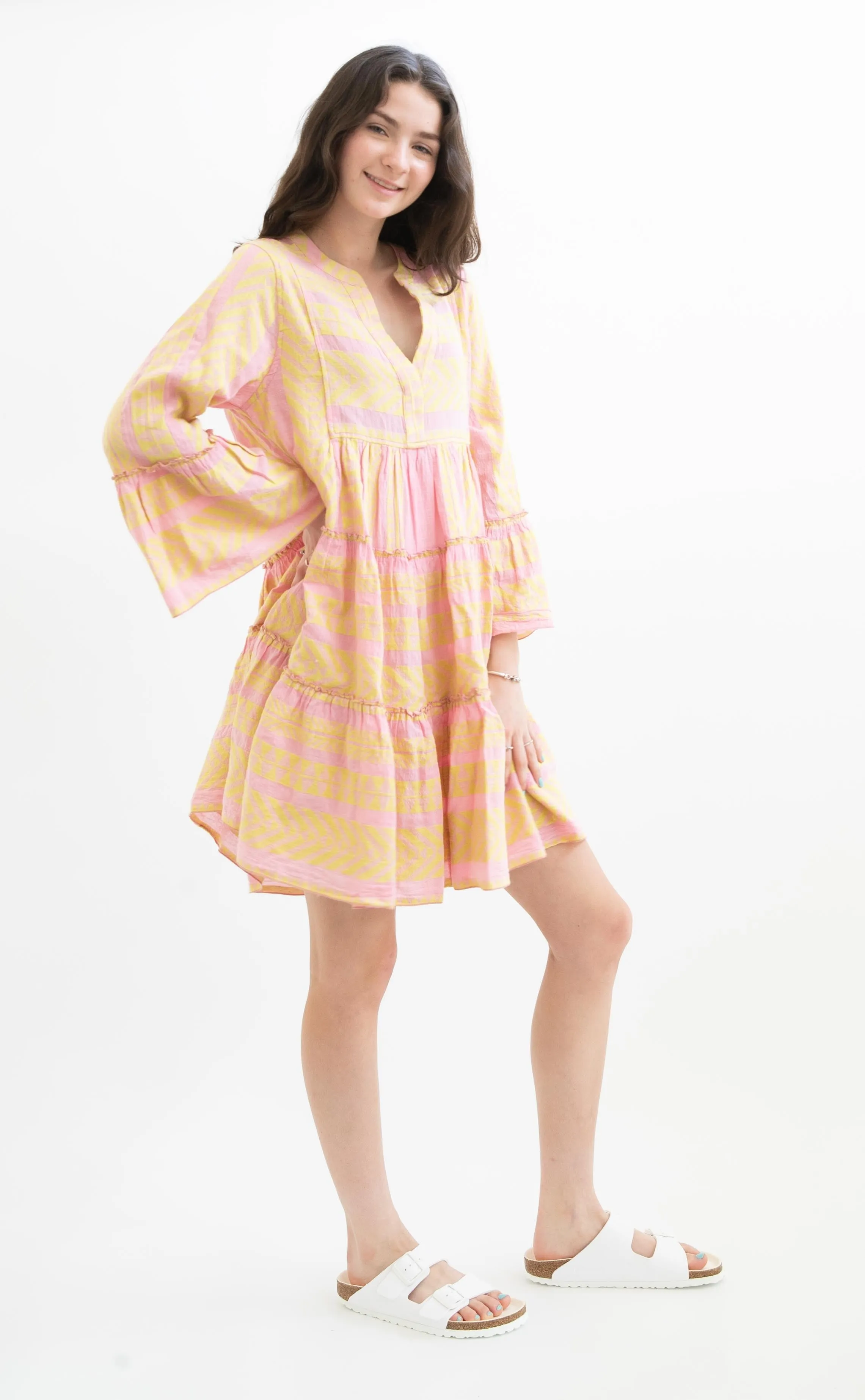 Devotion Twins Ella Short Dress in Yellow and Pink