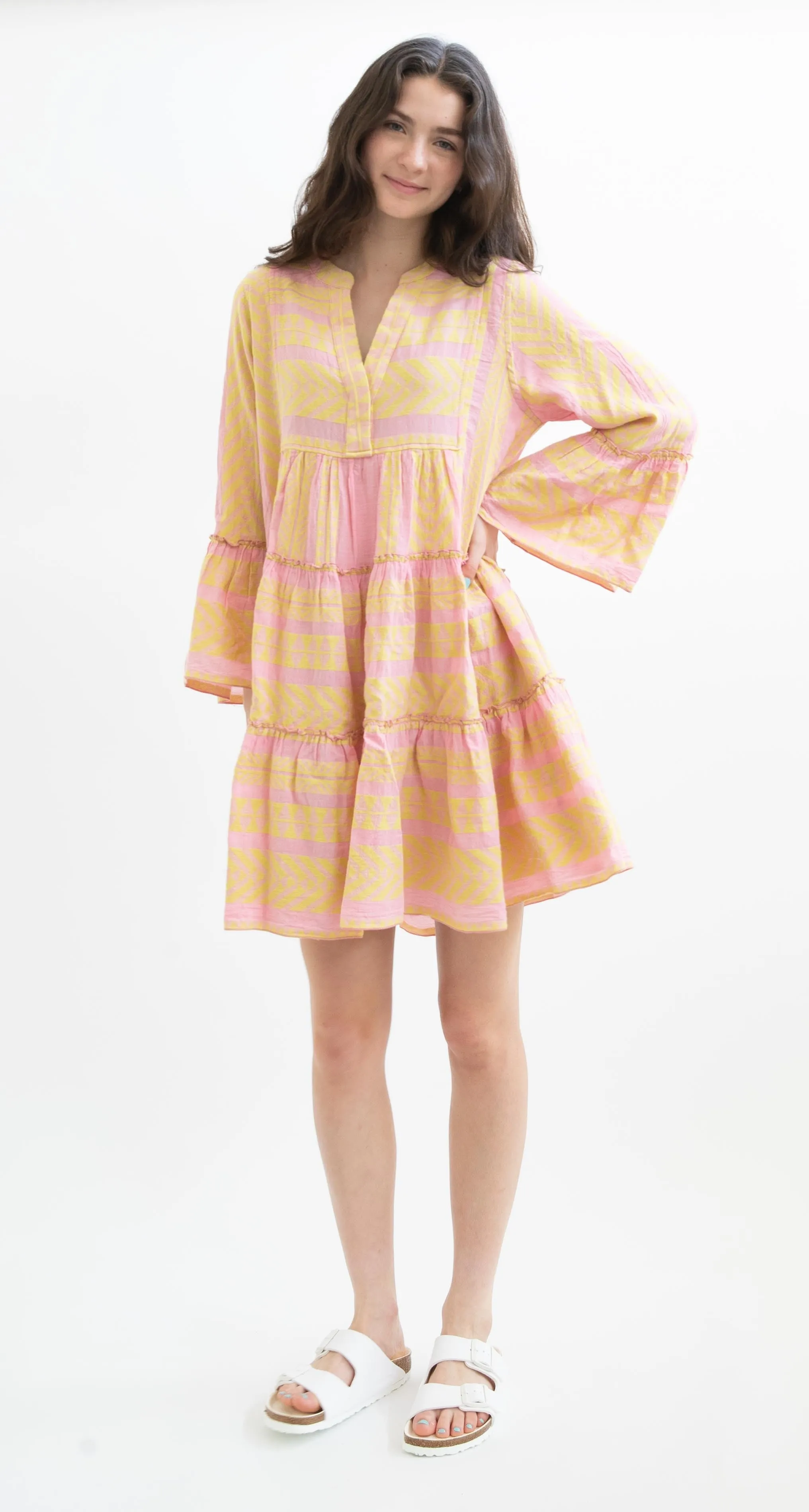 Devotion Twins Ella Short Dress in Yellow and Pink