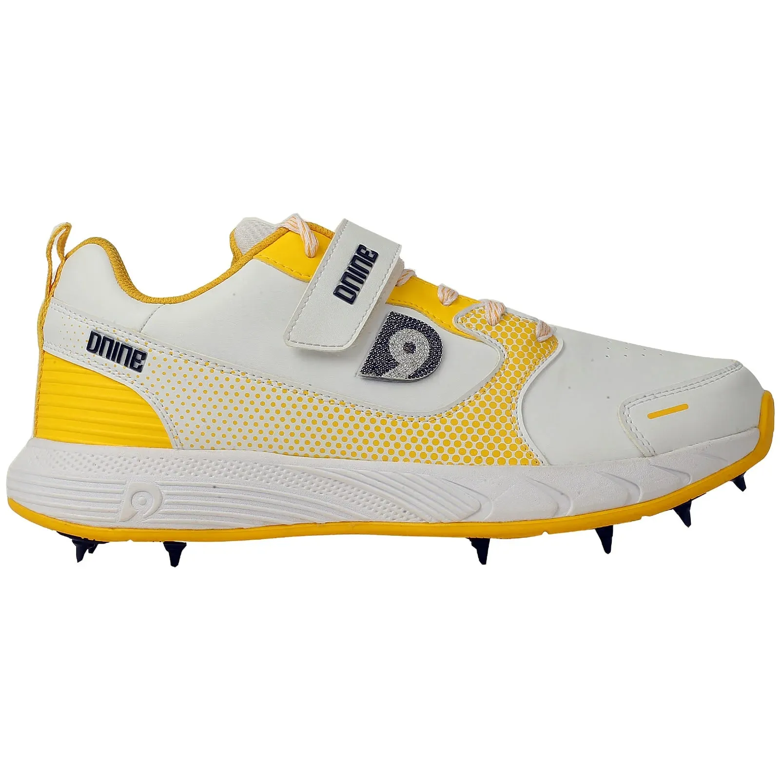 DNINE Polyurethane (PU) Prince-1 Yellow/Black/White Cricket Metal Spike Shoes