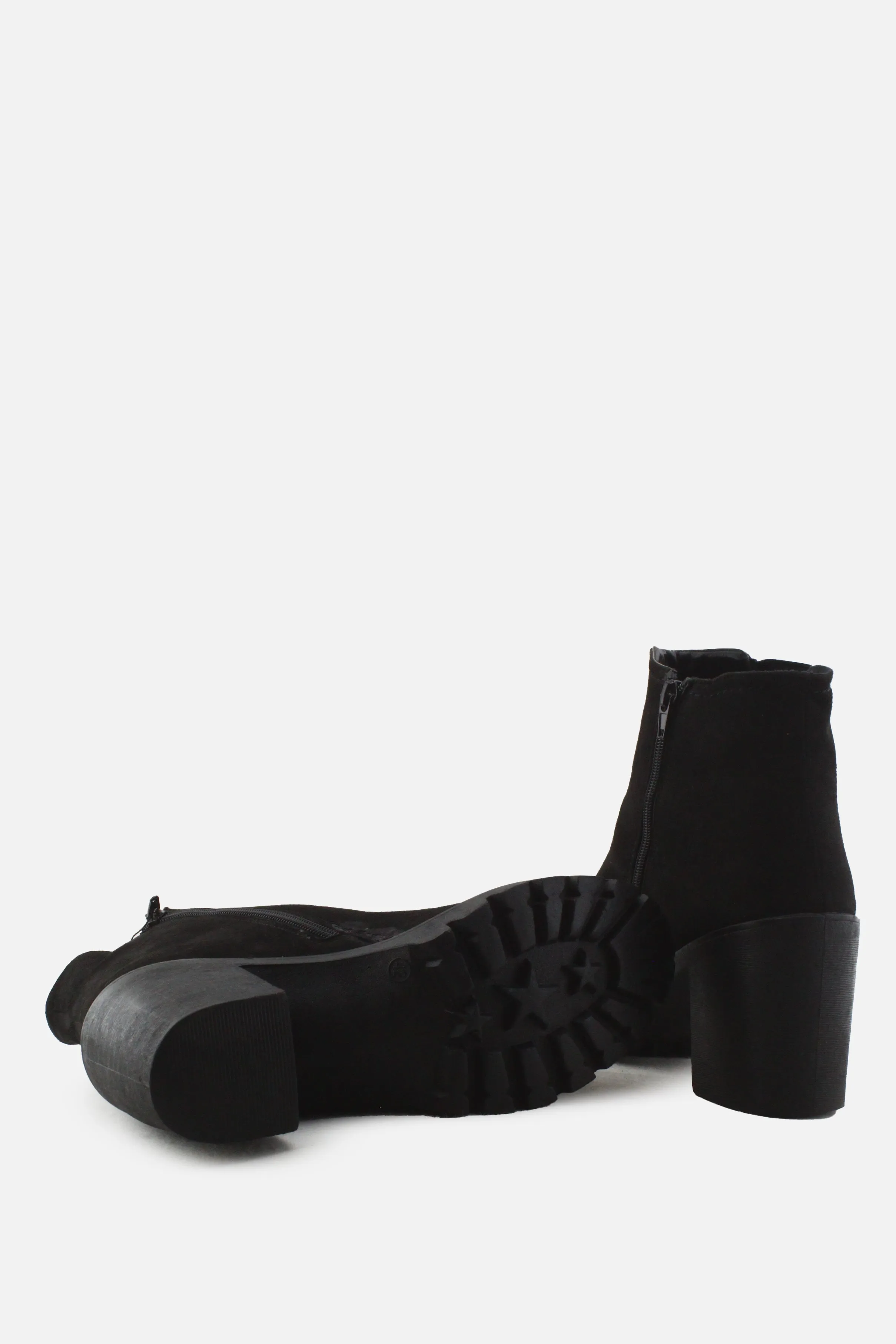 European Brand Zipper Stretchable Block Ankle Boots | Suede