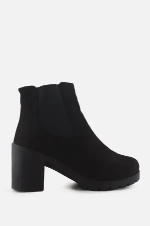 European Brand Zipper Stretchable Block Ankle Boots | Suede