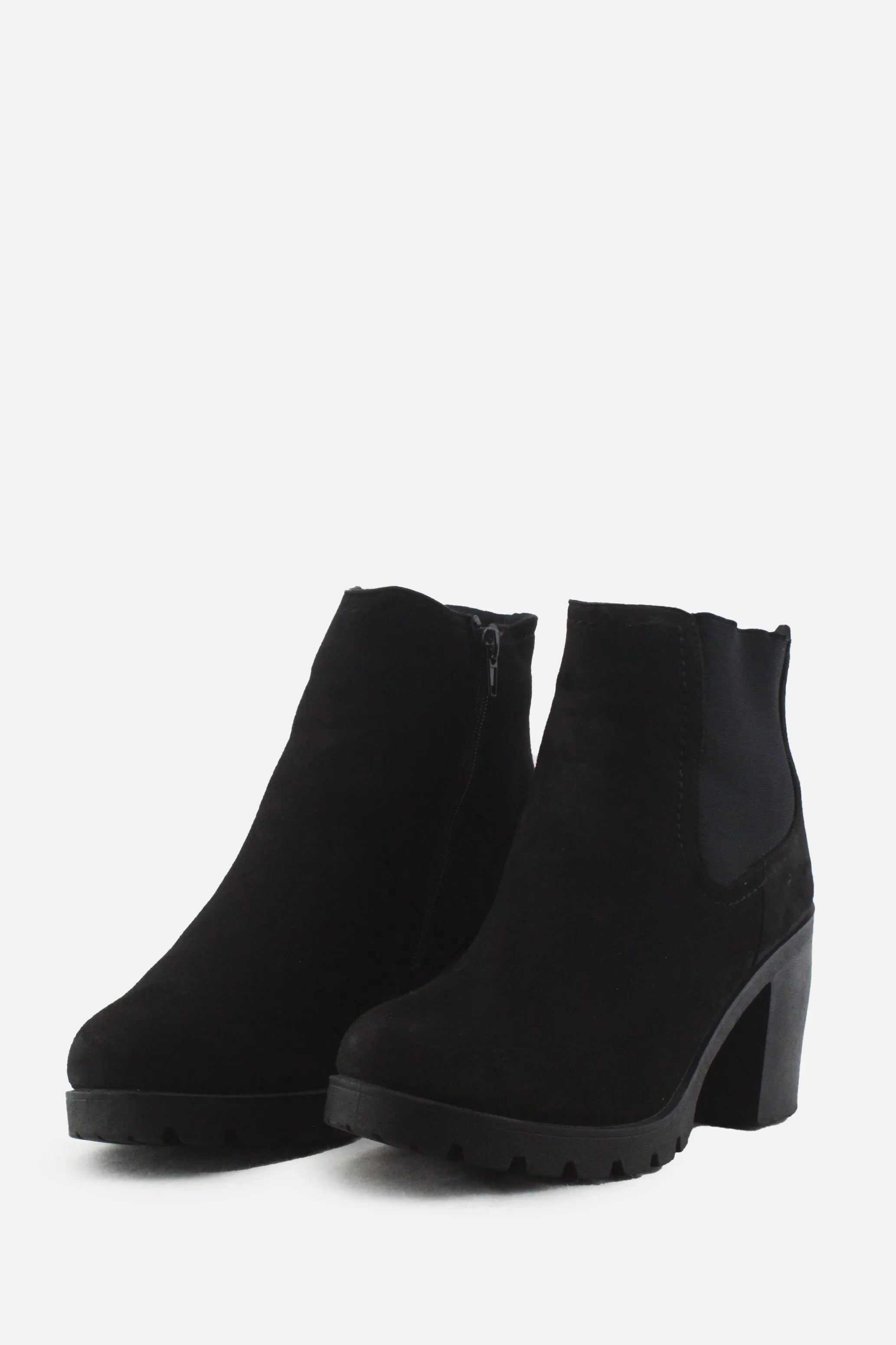 European Brand Zipper Stretchable Block Ankle Boots | Suede