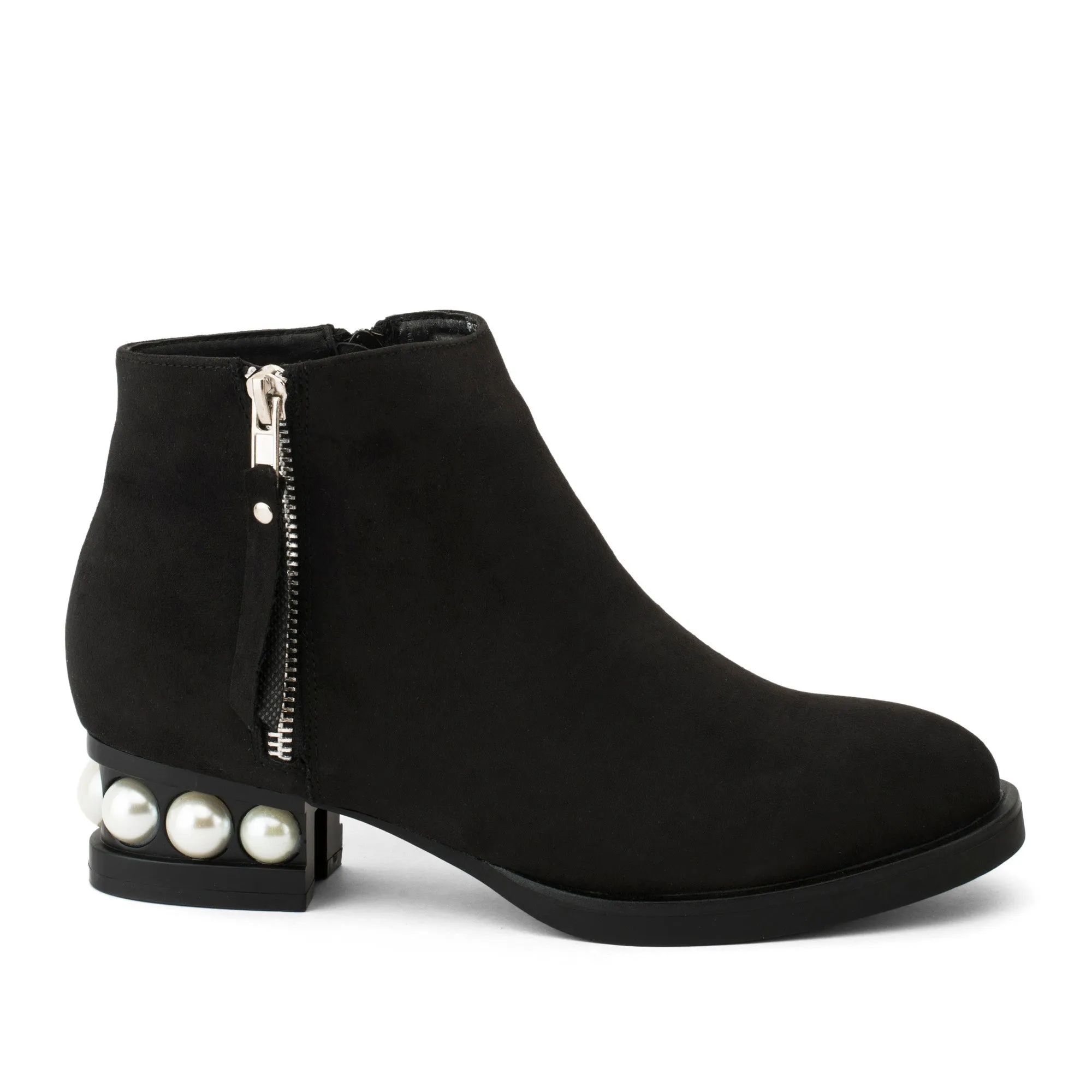 Faux Suede Pearl Detail Ankle Boots