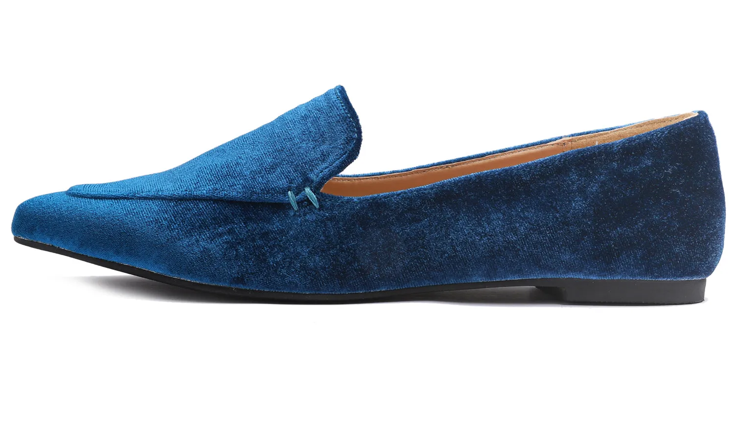 Feversole Women's Loafer Flat Pointed Fashion Slip On Comfort Driving Office Shoes Peacock Blue Velvet