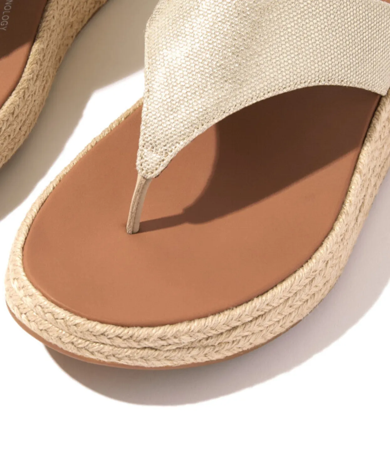 Fitflop F-Mode Espadrille Glitz-Canvas Flatform Toe-Thongs Ivory