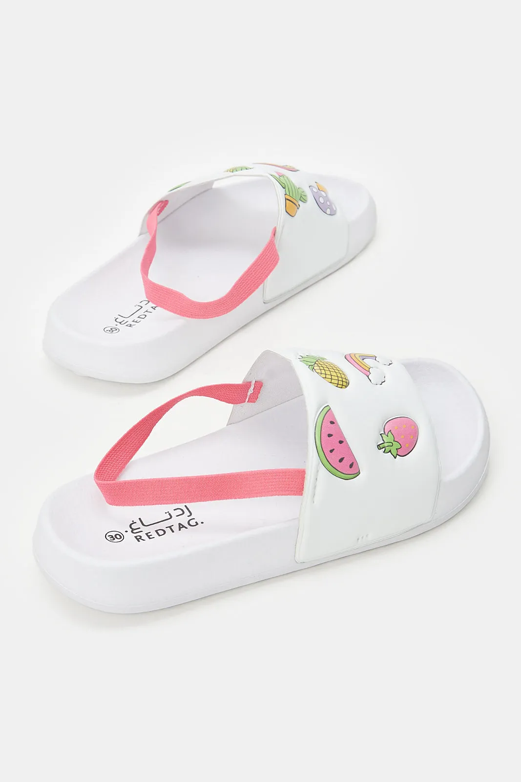 Girls White Embossed Patch Slide