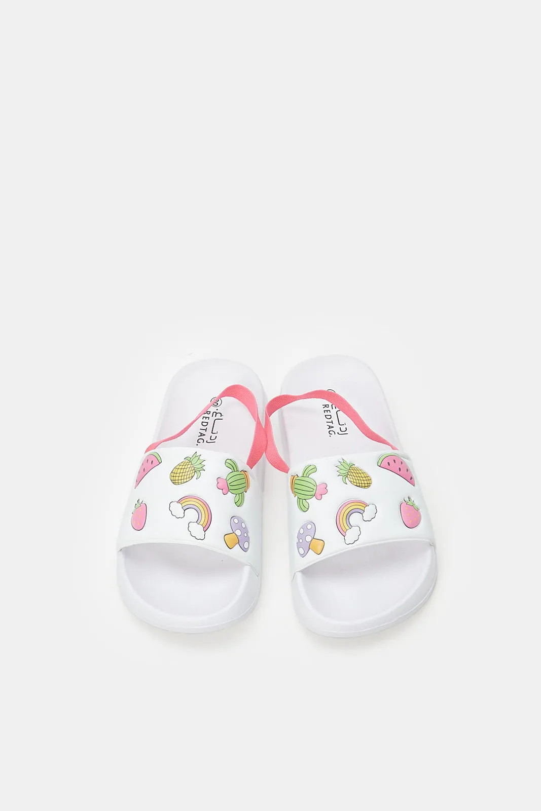 Girls White Embossed Patch Slide