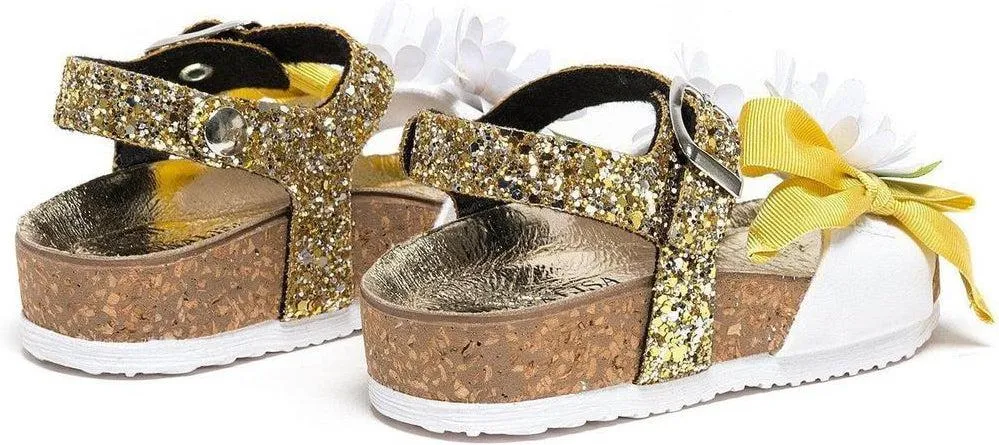 Girls White Glitter Daisy Sandals