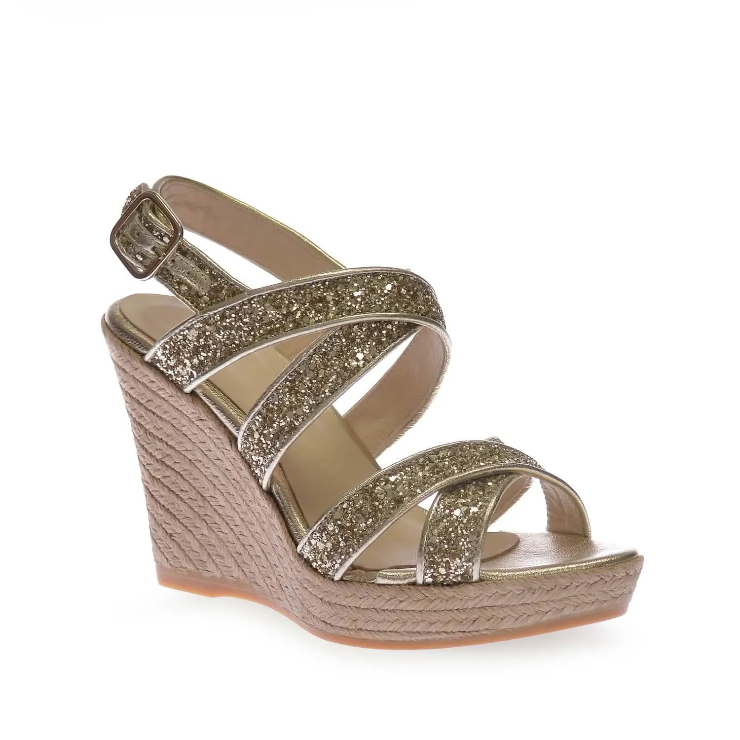 Glittery Leather Wedge Espadrille for Women - Janet