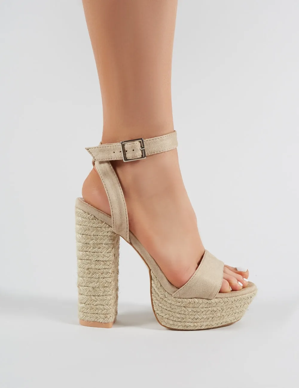 Hanalei Espadrille Block Heels in Nude Faux Suede