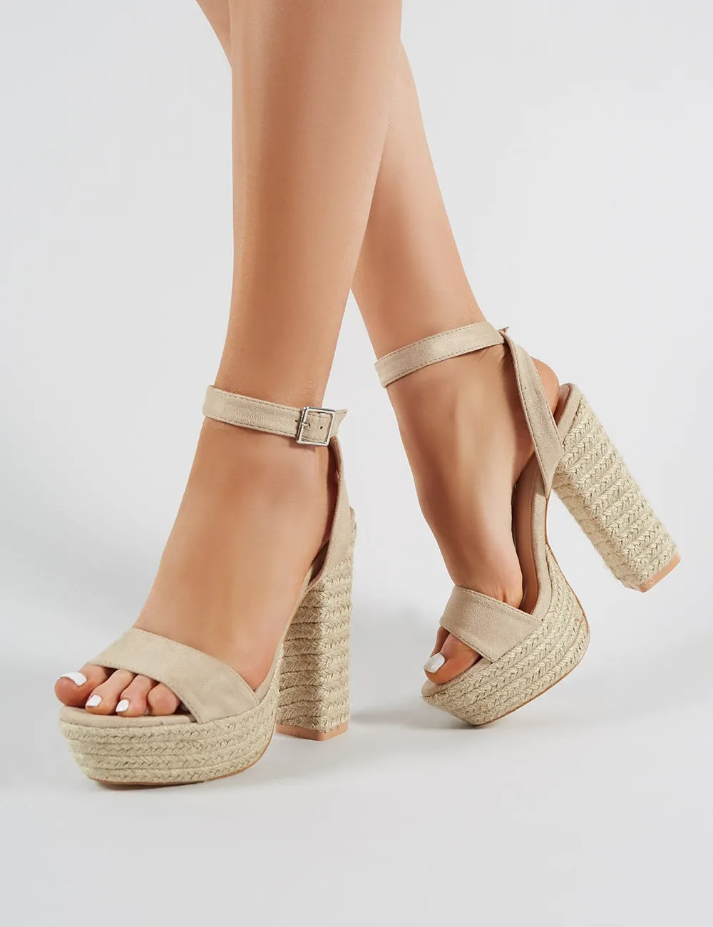 Hanalei Espadrille Block Heels in Nude Faux Suede