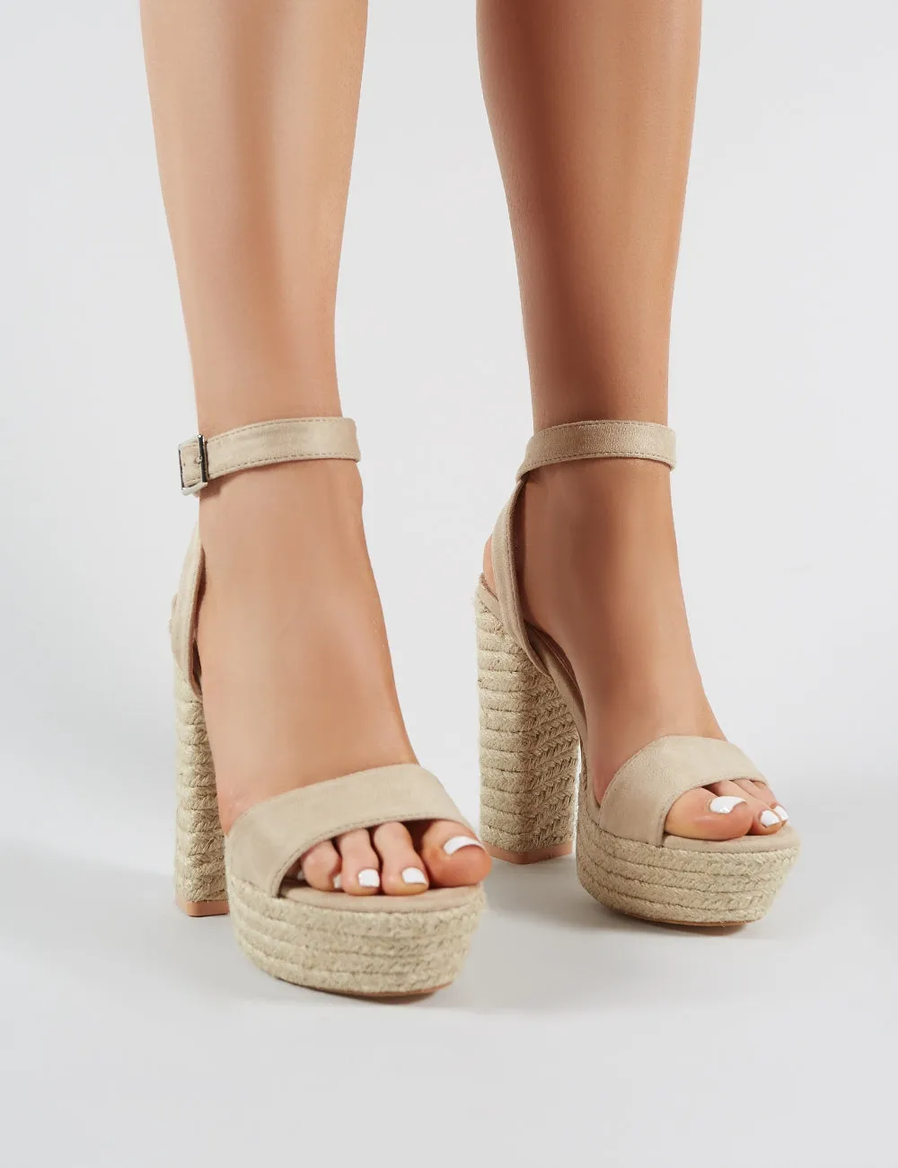 Hanalei Espadrille Block Heels in Nude Faux Suede