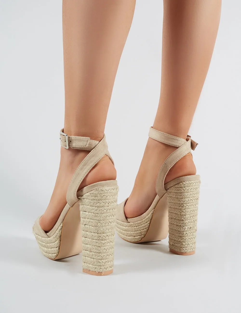 Hanalei Espadrille Block Heels in Nude Faux Suede