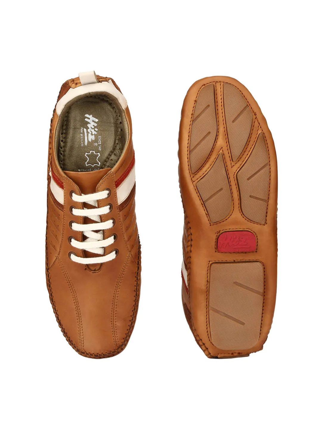 Hitz Men's Tan Leather Boat Shoes with Laces