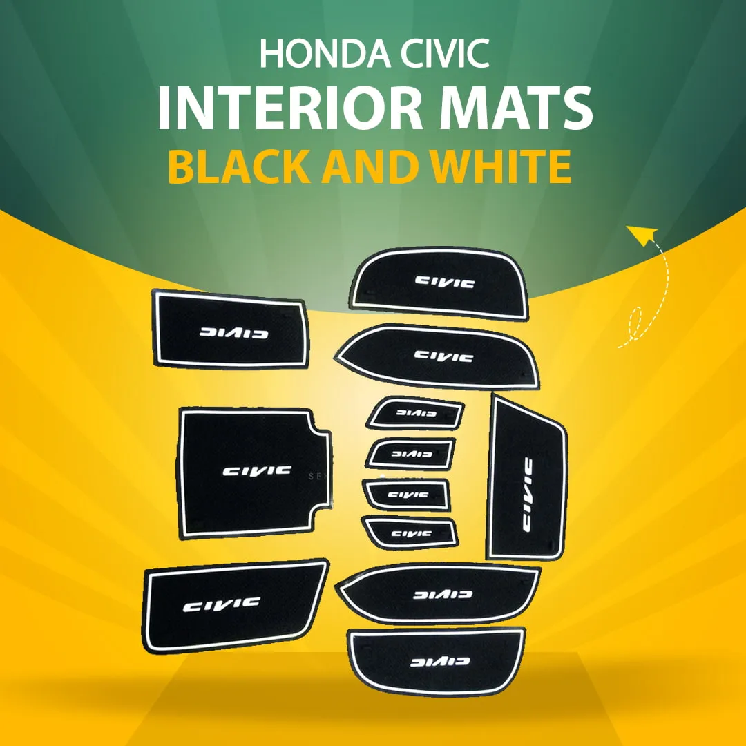 Honda Civic Interior Mats Black and White - Model 2012-2016