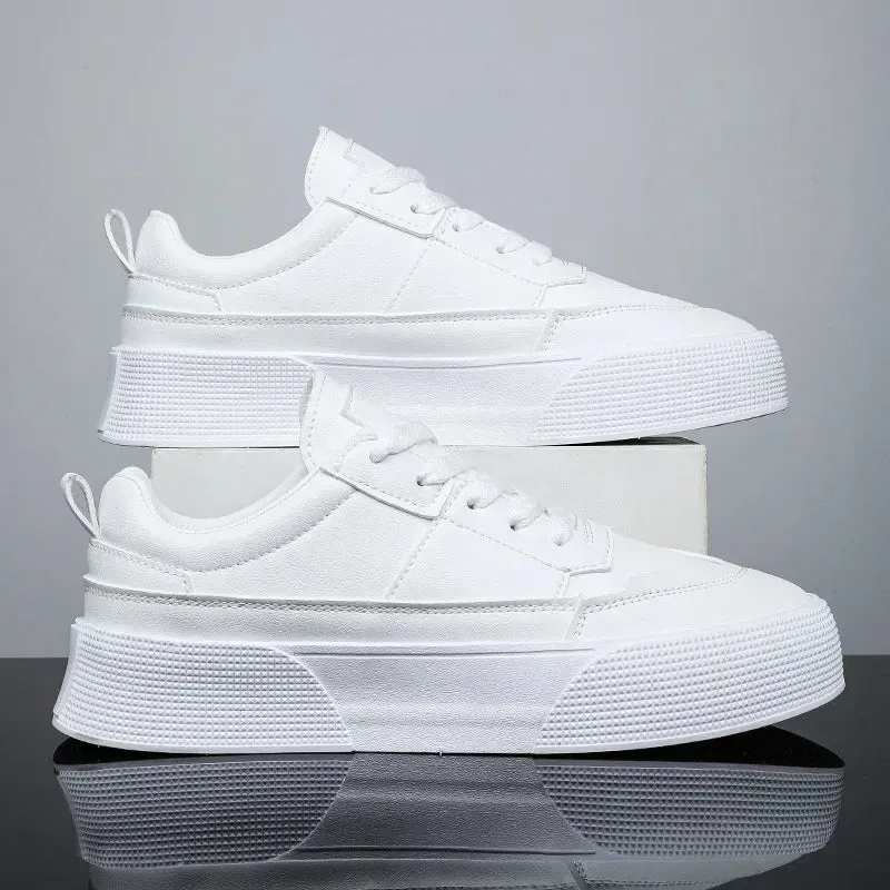 Ilooove Men White Shoes Leather Casual Sneakers Trend Platform Shoes Comfortable Vulcanized Shoes for Men White Tenis Masculinos