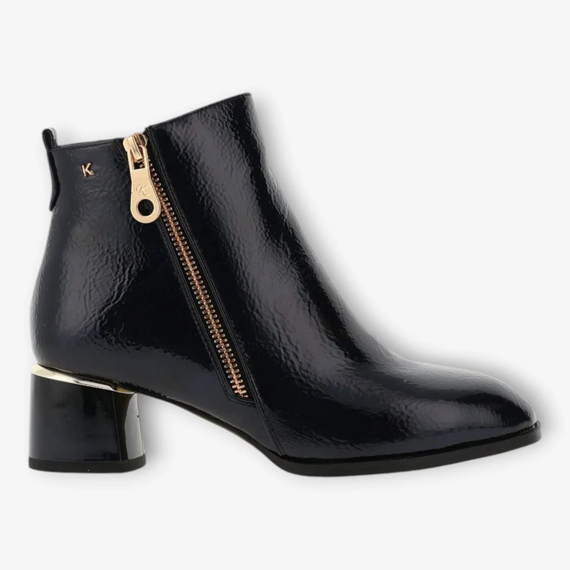 Kate Appleby Navy Faux Patent Leather Ankle Boots with Gold Metal