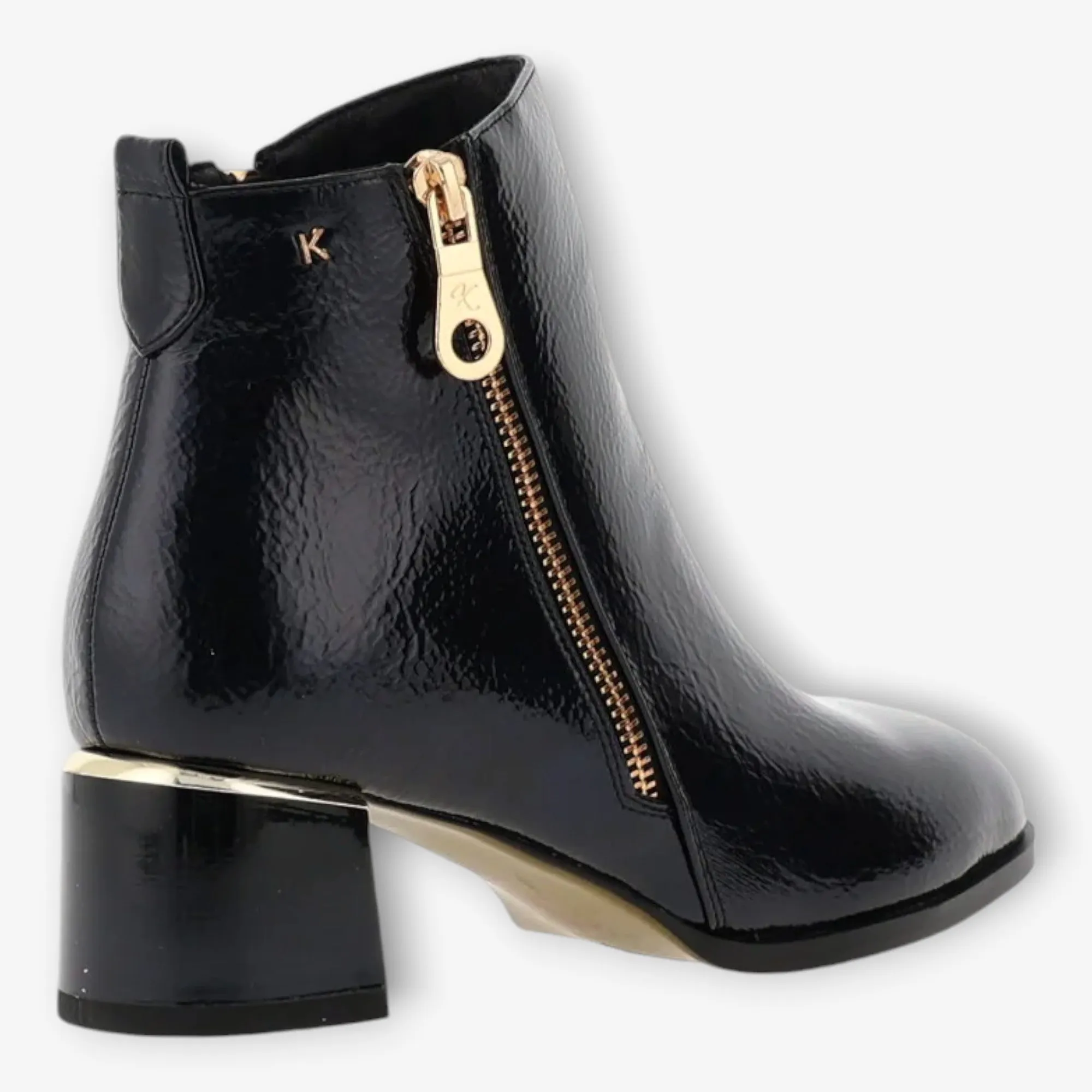 Kate Appleby Navy Faux Patent Leather Ankle Boots with Gold Metal