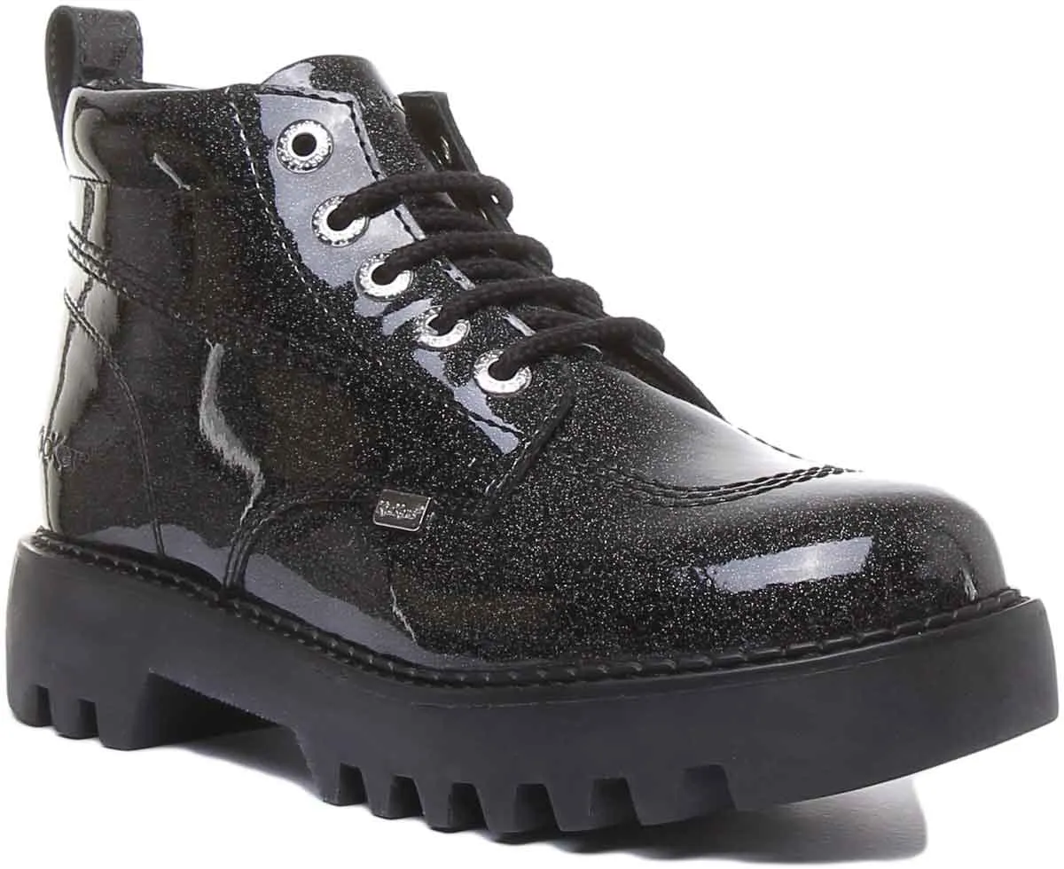 Kickers Kizziie Hi Platform In Black Glitter Patent in UK Size 3 - 8