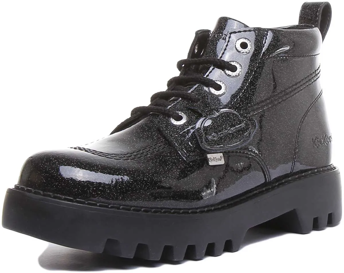 Kickers Kizziie Hi Platform In Black Glitter Patent in UK Size 3 - 8