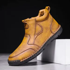 kkboxly kkboxly Men Hand Stitching Microfiber Leather Comfy Non Slip Side Zipper Ankle Boots