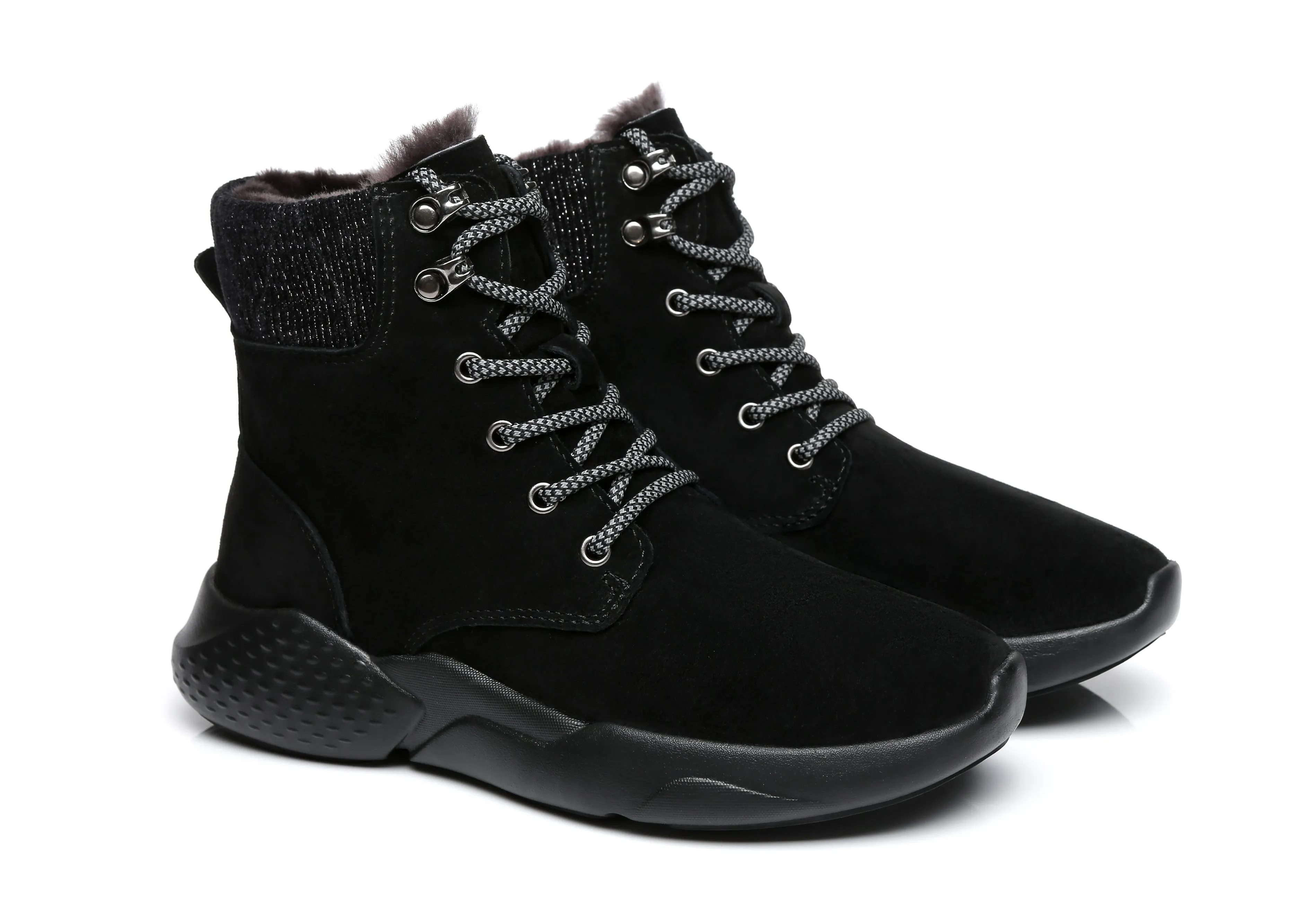 Lace Up Ankle Boots With Sheepskin Wool Pastoral Ramble