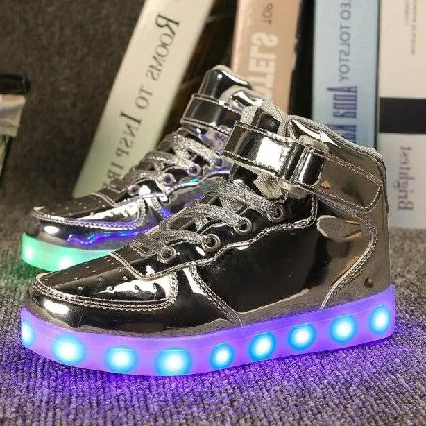 Led Sneakers Shiny Silver 7 Led Light Colors  | Dancing Led Light Shoes  | Kids Led Light Shoes  | Led Light Shoes For Men  | Led Light Shoes For Women