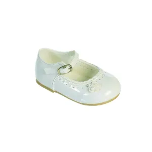 Little Girls Ivory Braided Edging Flower Patent Leather Dress Shoes 5-8 Toddler