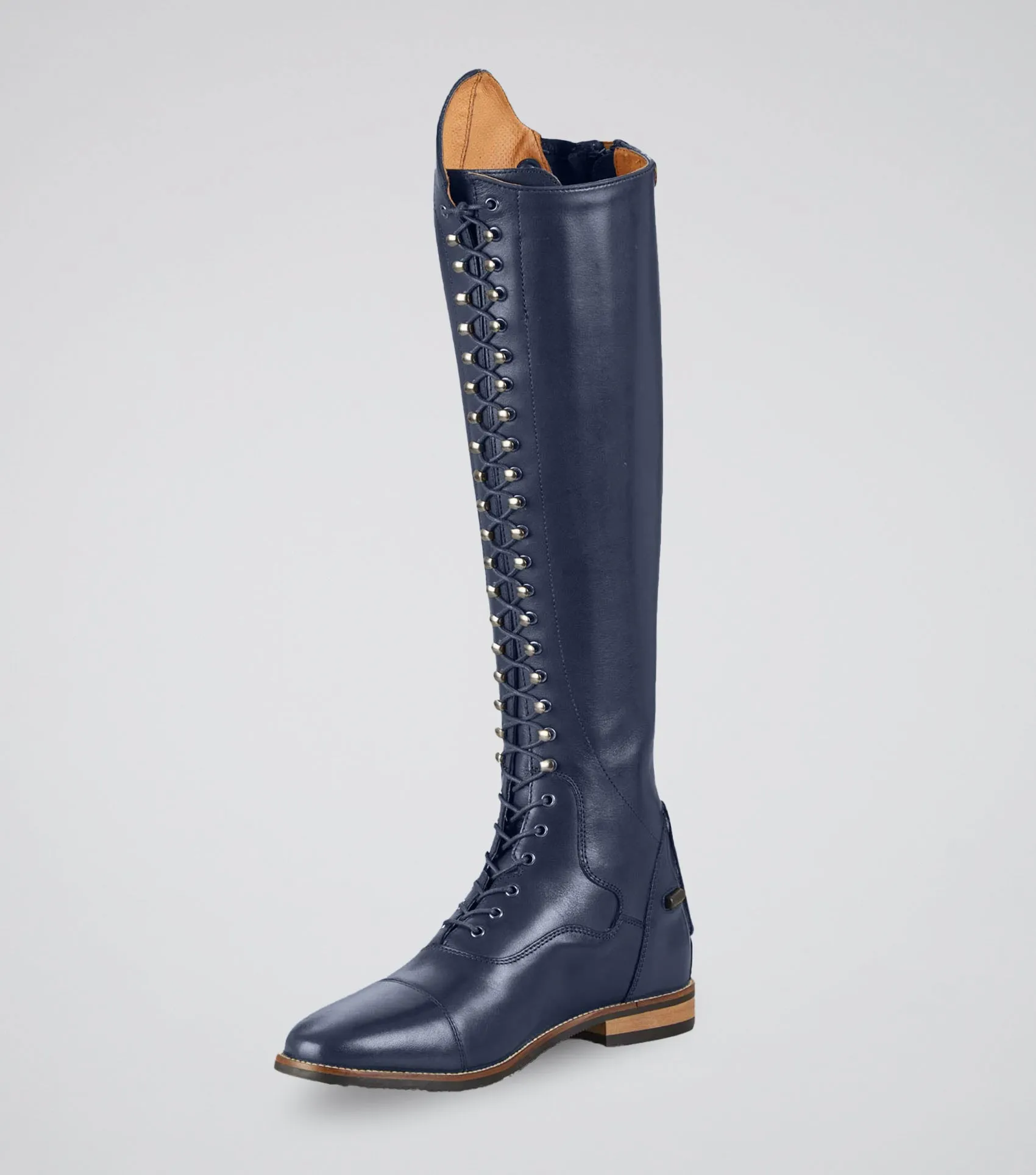 Maurizia Ladies Lace Front Tall Leather Riding Boot Navy