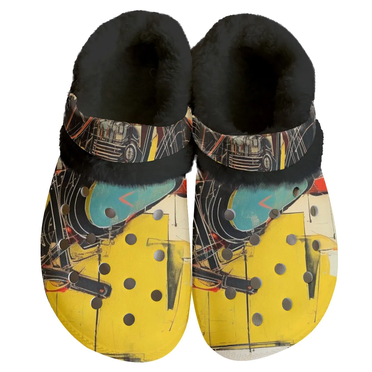 Mc#13 Men's Classic Clogs with Fleece, motorcycle print