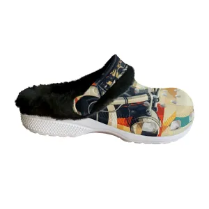 Mc#23 Men's Classic Clogs with Fleece, motorcycle, print,