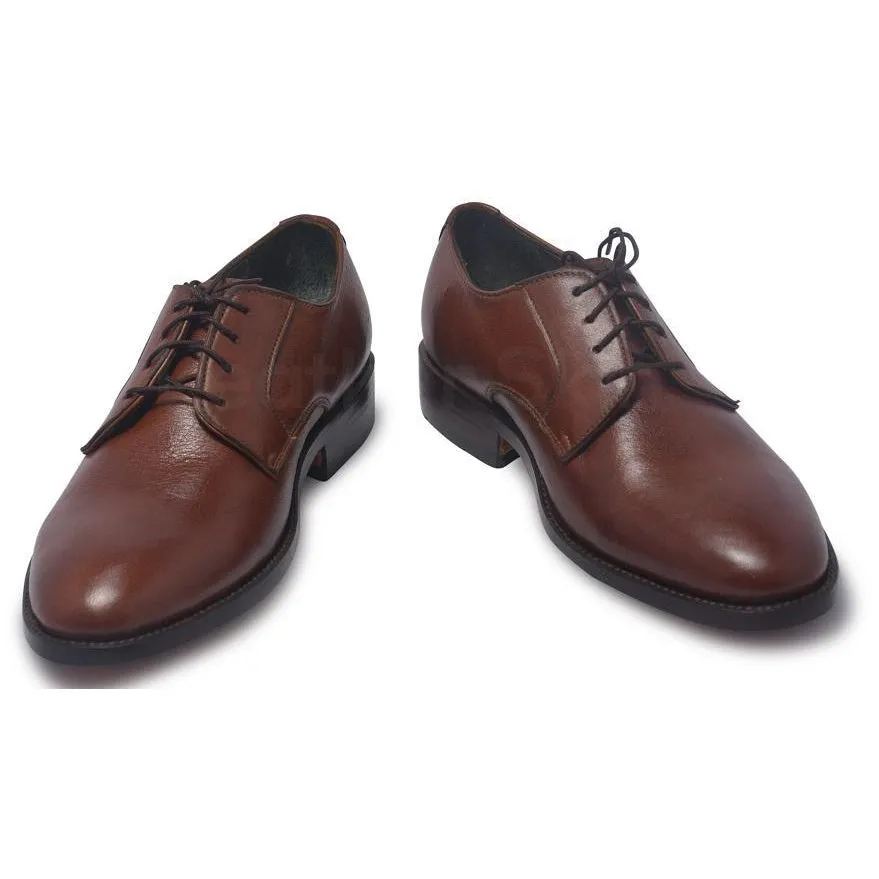 Men Brown Derby Genuine Leather Shoes with Laces