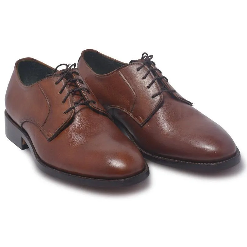 Men Brown Derby Genuine Leather Shoes with Laces