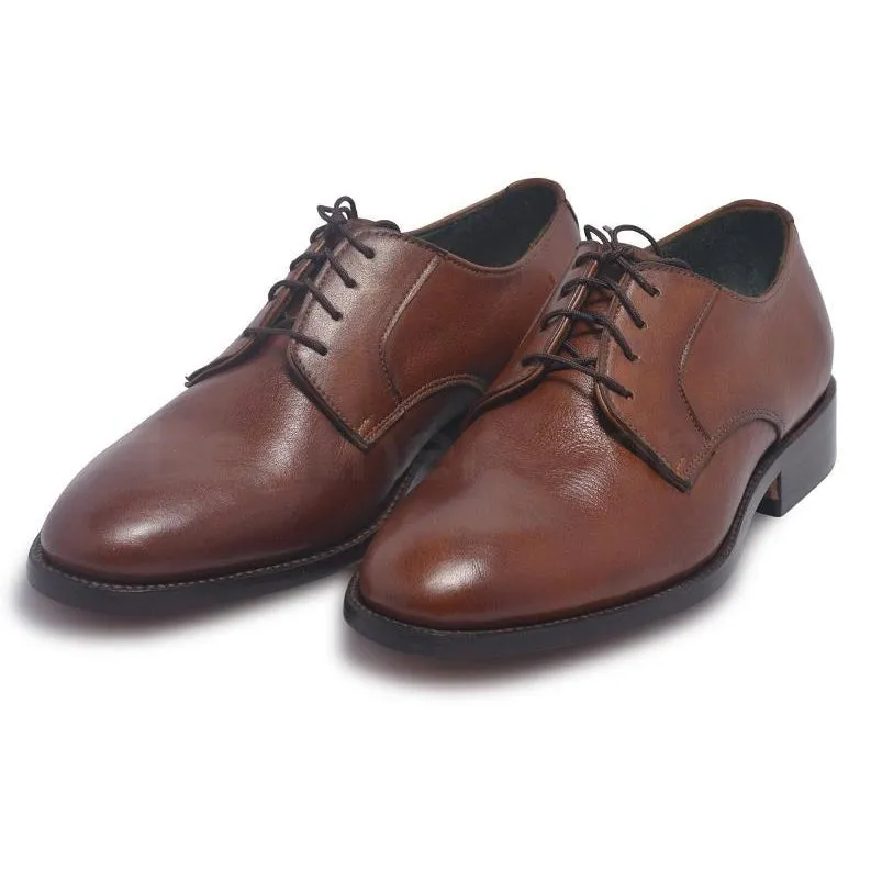 Men Brown Derby Genuine Leather Shoes with Laces