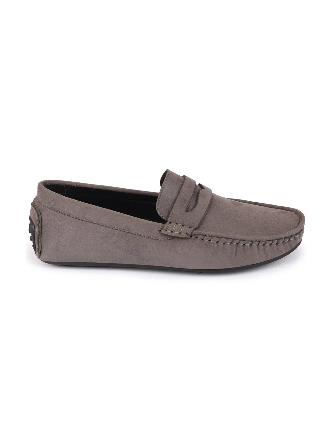 Men Grey Suede Leather Side Stitched Driving Loafer and Moccasin