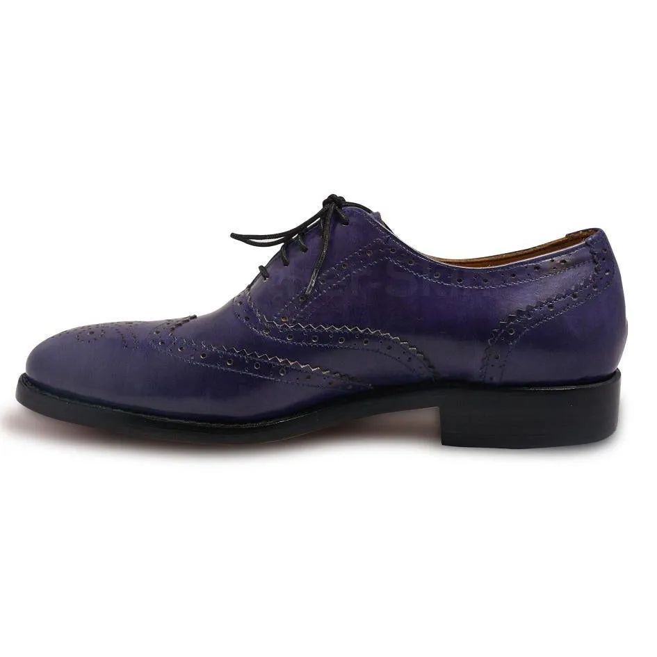 Men Purple Oxford Wingtip Brogue Leather Shoes with Laces