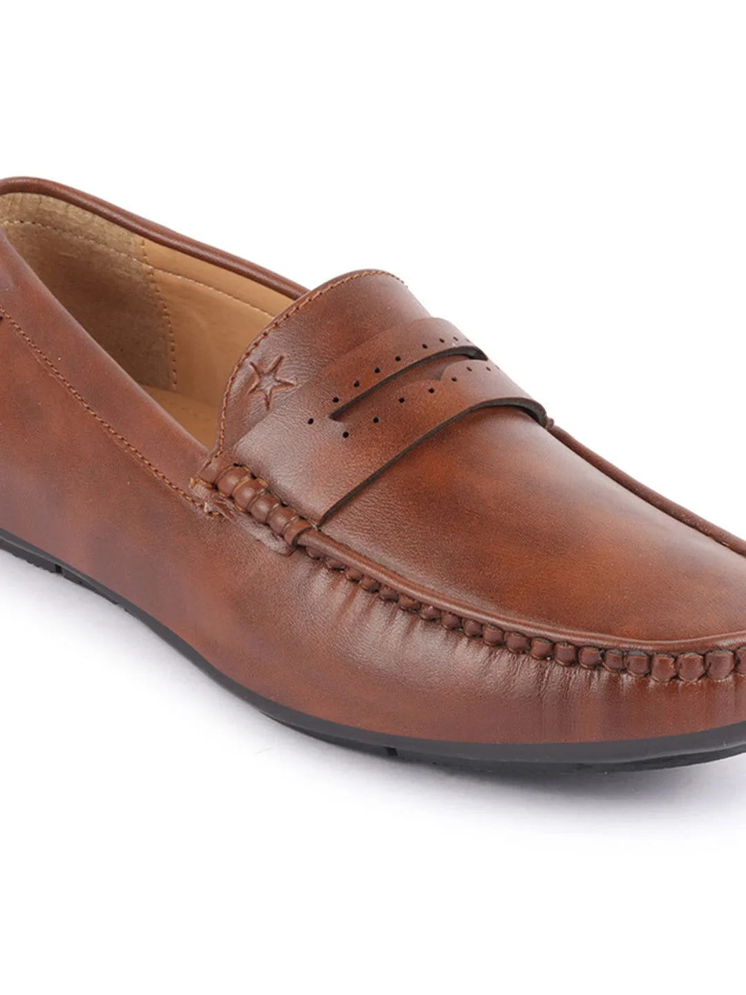 Men Tan Slip On Hand Stitched Driving Loafers Casual Shoes