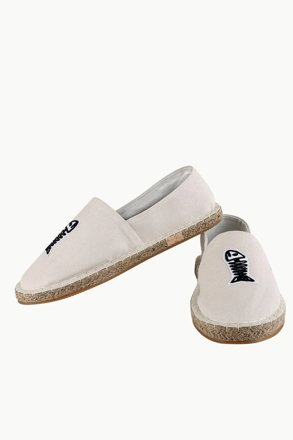 Mens Embroidered Oatmeal Espadrilles