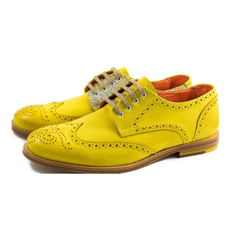 Men's multi-color patchwork lace-up loafers wing tip carved brogues