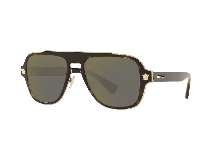 Mens Versace Sunglasses Ve2199 Havana/ Dark Grey Mirror Gold Sunnies