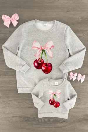 Mom & Me - Gray Cherry Pullover Sweater